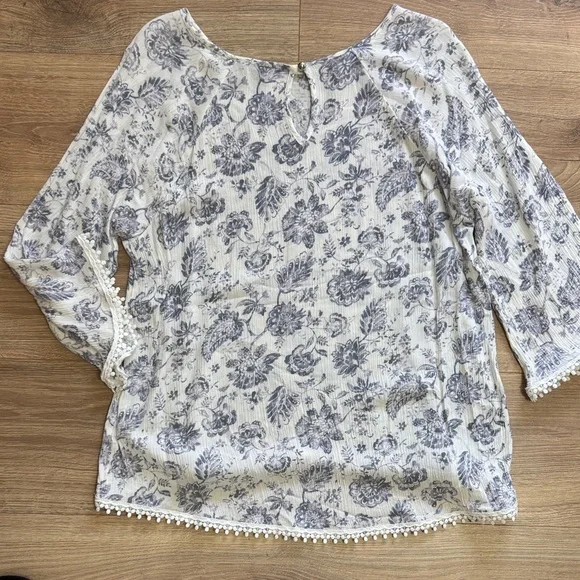 Papermoon Floral Lace Trim Blouse - White and Blue - Picture 3 of 3